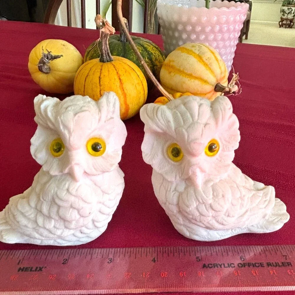 Vintage Pair Norleans White Alabaster Owls Handmade in Italy Figurine - Picture 12 of 12